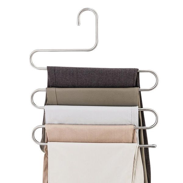 

hangers & racks trouser rack multi-functional s-type scarf hanger shelf non-slip stainless steel multi-layer traceless pant storage
