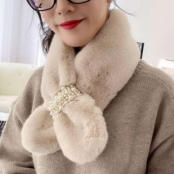 

scarves pearl buckle faux fur scarf for women fashion solid color bowknot hippocampus winter warm lovely xmas gifts, Blue;gray