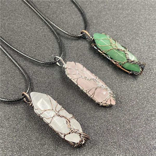 

pendant necklaces mix crystal stone opal malachite lapis green howlite onyx rose pink quartz carneliannecklace faceted bead twining, Silver