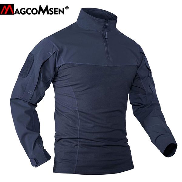 Magacomsen homens militares camisas de manga longa EXÉRCITO Tactical combate t - shirts Bolos Zipper Airsoft Paintball Hunt Trabalho T-shirts Homem 210722