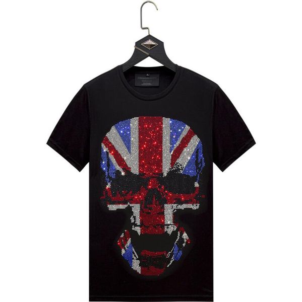 

2021 summer short sleeve t-shirts men fashion drilling skull o collar cotton tshirts man women casual plus size 5xl w1273, White;black
