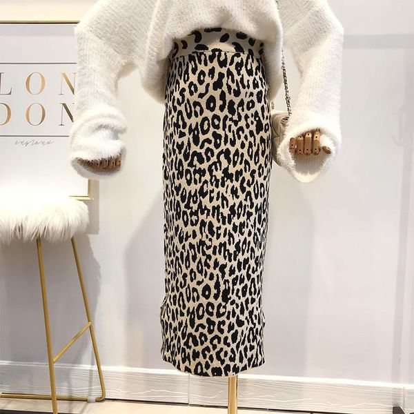 

skirts fashionable korean ins super- loose waist leopard print bust skirt, Black