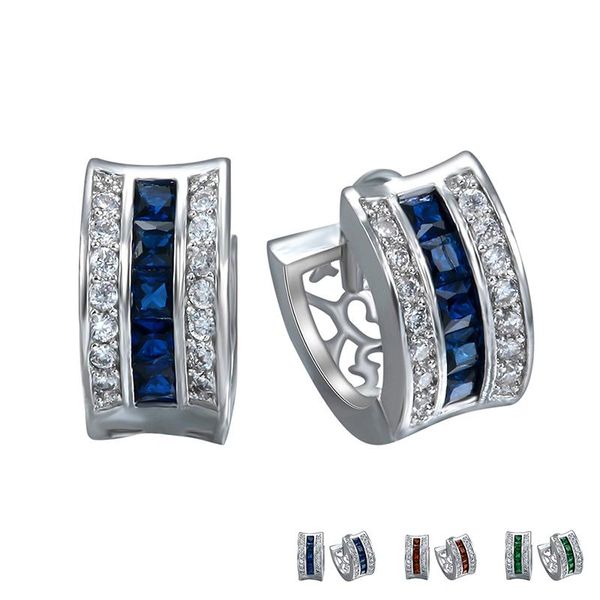 

hoop & huggie fashion classical silver plated blue red crystal drop earrings female trendy wedding party jewelry gifts, Golden;silver