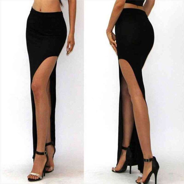 

long empire open women skirt side split high waist slit maxi, Black