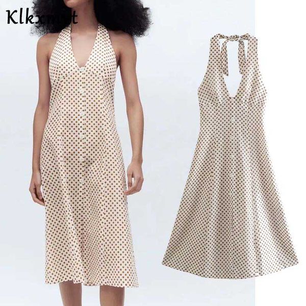 Klkxmyt Za Halter Strappy Langes Kleid Frauen Polka Dot Frau Sommer Sexy Backless es Strand Midi Elegant es 210527