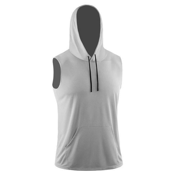 

men's t-shirts breathable casual men shirt solid color seeveless vest sports hooded loose fitness t-shirt for male, White;black