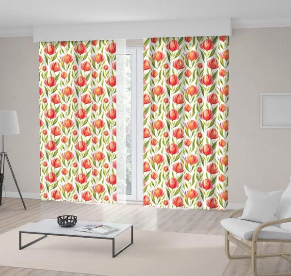 

curtain & drapes flowers leaves branches colorful botanical watercolor style art floral pattern printed orange red green