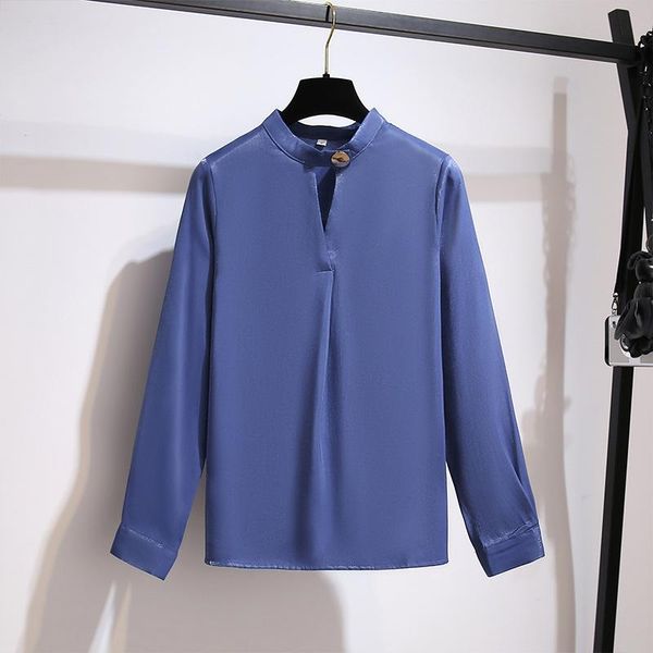 

shooting temperament career 2021 new korean long sleeve shirt women v-neck ins trend casual versatile shirt trend, White