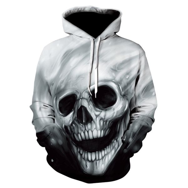 

skull men's trendy sweater hooded 3d digital printing casual and versatile sportswear, Black