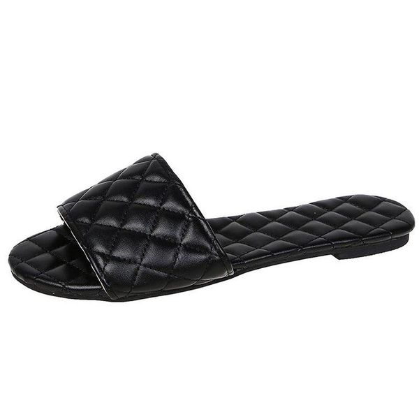 

square toe peep toe slippers flat heel women sandals slides shoes summer outdoor beach sandal slipper flip flop shoes women 2021, Black