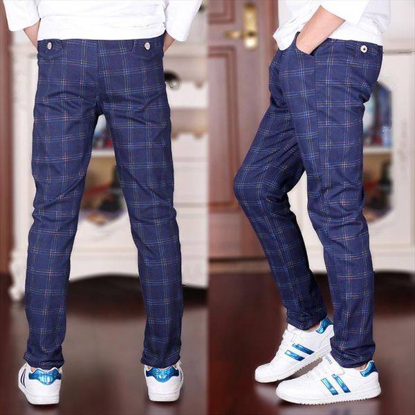 

england style kids boys plaid pants casual toddler big trousers autumn spring gray blue teen 4 16 year