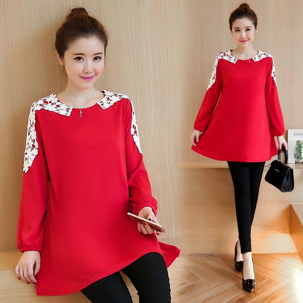 

maternity dresses 2021 winter fashion pregnant women dress long-sleeved t-shirt korean yards, White