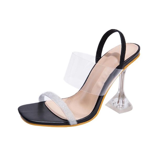 

new women's designer fashion stilettos open toe talons transparent casual dress heel sandals party sandals women 2021, Black