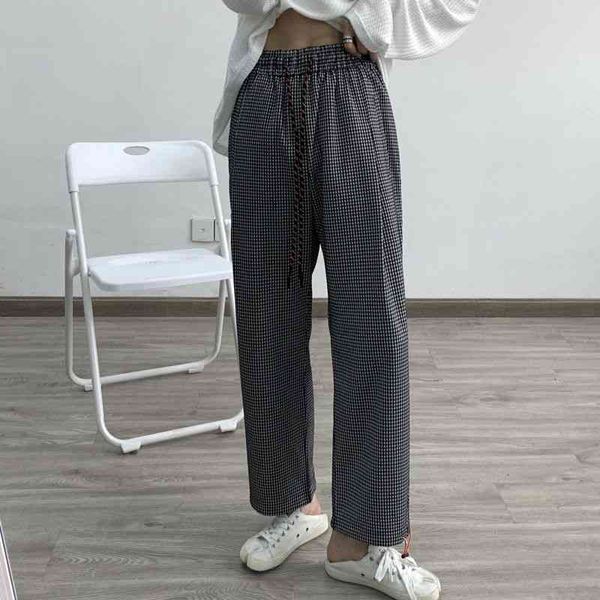 

men's pants korean cotton plaid fashion retro casual men streetwear loose straight wide-leg mens trousers m-xl b5w9, Black