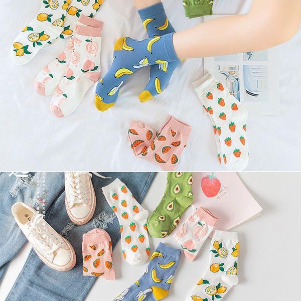 

socks & hosiery summer cartoon fruit cotton banana watermelon peach trendy cute kawaii fashion sweet autumn winter lady girl women, Black;white