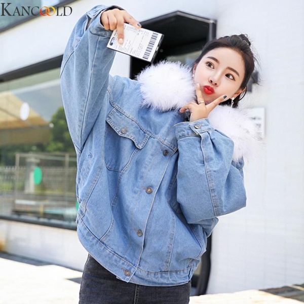 

women's jackets kancoold velvet thick denim jacket female winter big fur collar korean locomotive lamb coat student short fashion, Black;brown