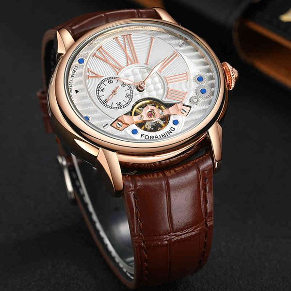 

new luxury forsining 8210 men watches 3atm watertight famous designer brand automatic flying tours, Slivery;brown