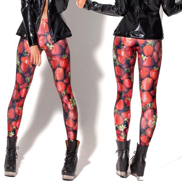 

women's leggings leggins v waist starry sky strawberry print cropped pants, Black