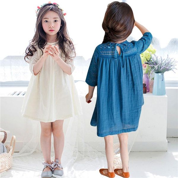 

hollow lace stitching princess dress toddler baby girl clothes half-sleeved sweet solid color round neck children vestidos, Red;yellow