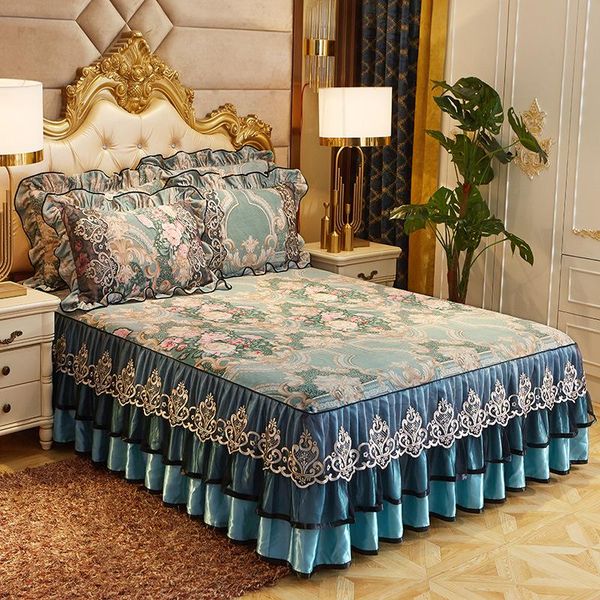 

sheets & sets 1 pc warm milk velvet bed skirt one-piece skirt-style bedspread lace yarn princess cover thickening plus sheet