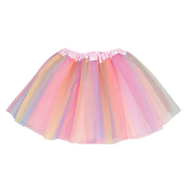 

2021 multicolor baby girls skirt tulle tutu mini skirts infant newborn chiffon lace dresses for dance wear girls rainbow skirt