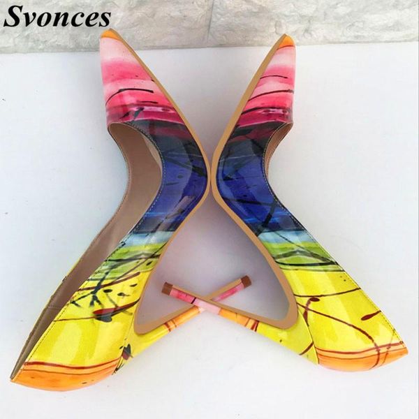 

svonces designer fashion brand women shoes yellow graffiti high heels prom shoes pointed toe women pumps sapato feminino, Black