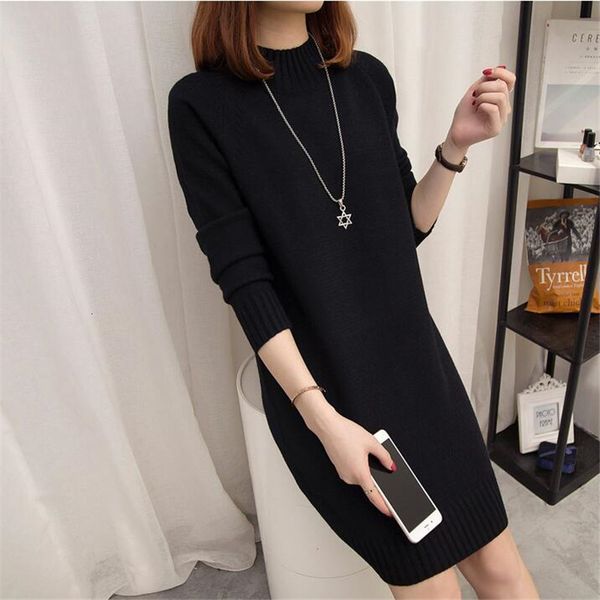 

women turtleneck knitted autumn winter solid loose ladies pullovers long sleeve female knitting sweater dress 0ev1, White;black