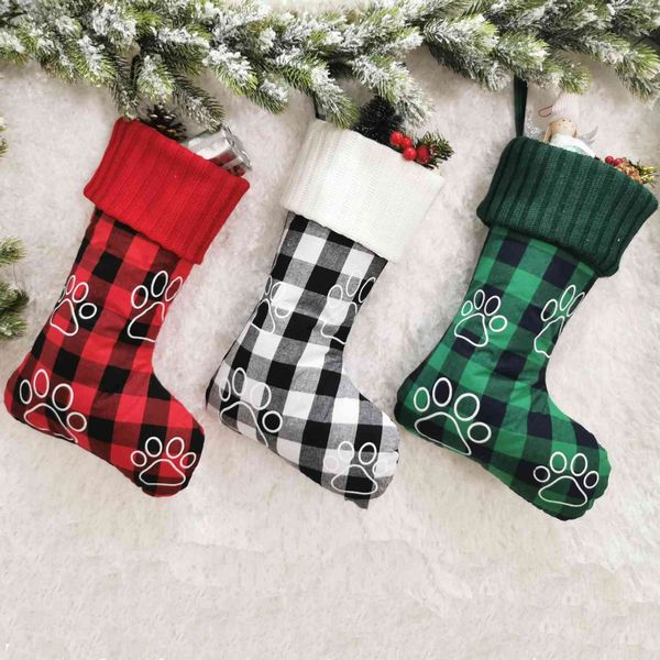 

2022 new lattice 18 inch decorations gift bag pet christmas socks gift bag