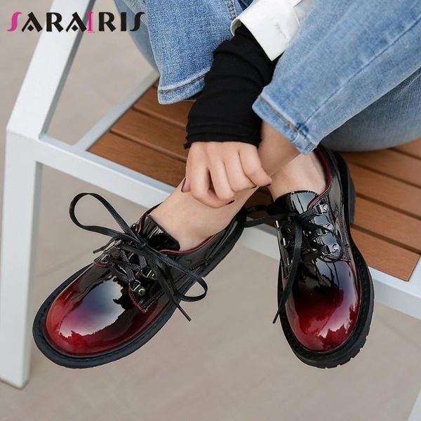 

dress shoes sarairis brand ladies concise daily simple pumps spring fashion women real leather chunky heels shoelace woman, Black