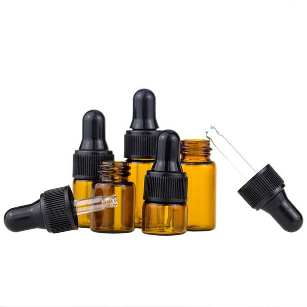 30pcs / lot 1ml Amber Piccoli bottiglie di vetro bottiglie di vetro Perfume Droper flaconcino per olio essenziale