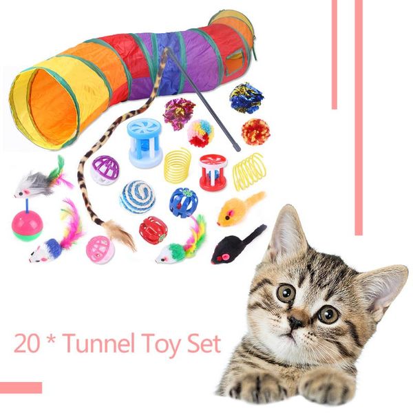 

cat toys puppy pet dogs chew molar 21/20pcs feather teasing pompom ball teaser bell sound interactive toy
