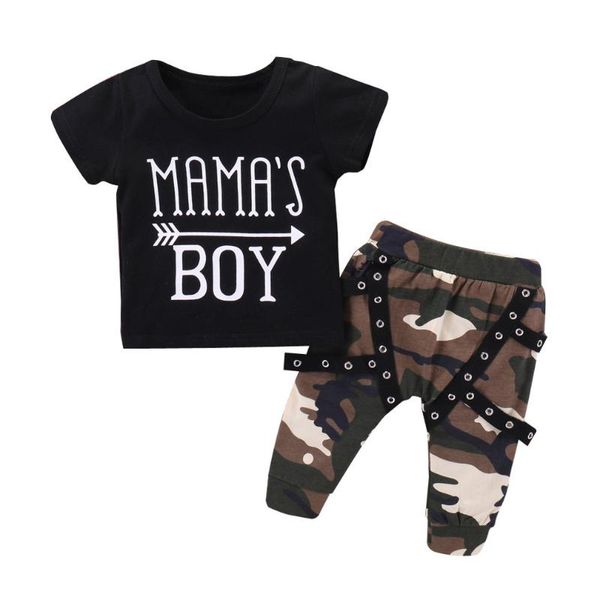 

baby short sleeve summer letter printed newborn baby shirt + camouflage pants infant overalls toddler clothes, White