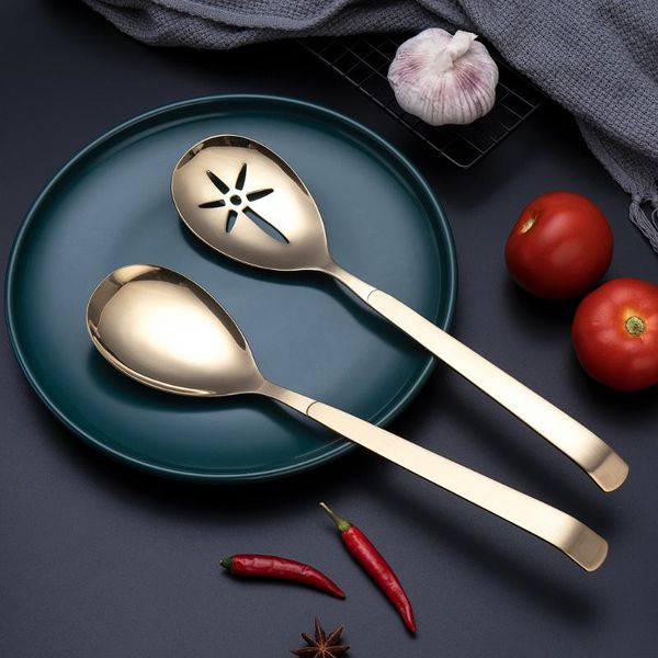 

spoons 2pcs set buffet spoon stainless steel table long handle soup slotted dinner rice salad kitchen gadgets