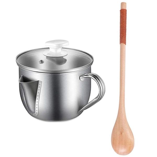 

5 pcs wooden spoons cooking spoons eating with 1000ml stainless steel oil separator