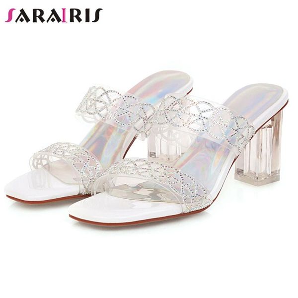 

slippers sarairis ins crystal decorating high clear heels slides women summer casual light shoes woman, Black