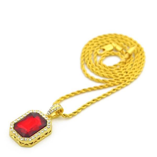 

pendant necklaces hip hop rhinestones paved bling iced out geometric square natural stone necklace for men rapper jewelry gold color, Silver