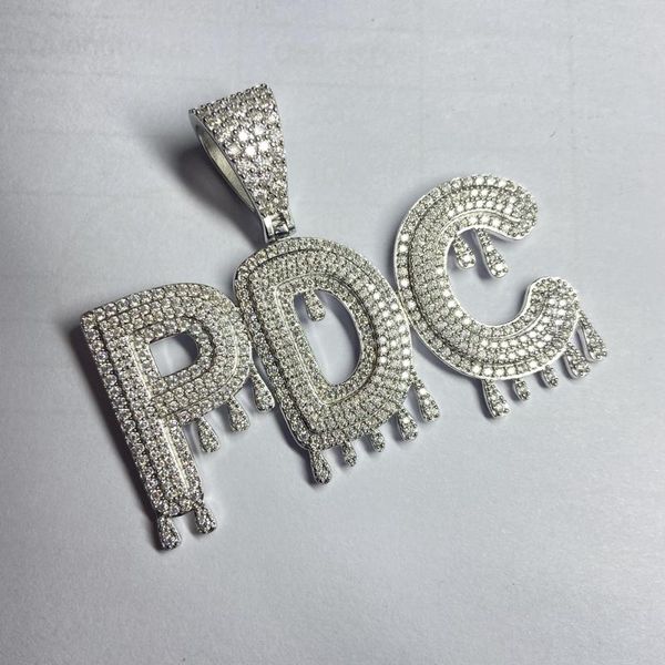 

chains moisangna s925 silver iced out diamond letter pdc full synthetic moissanite gemstone hip pendant necklace