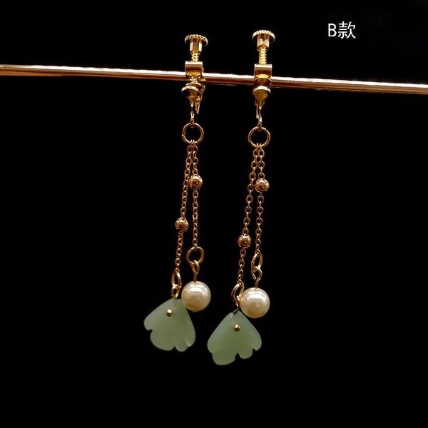 

stud acrylic red cherry leaf long earrings ear clip accessory jewelry, Golden;silver