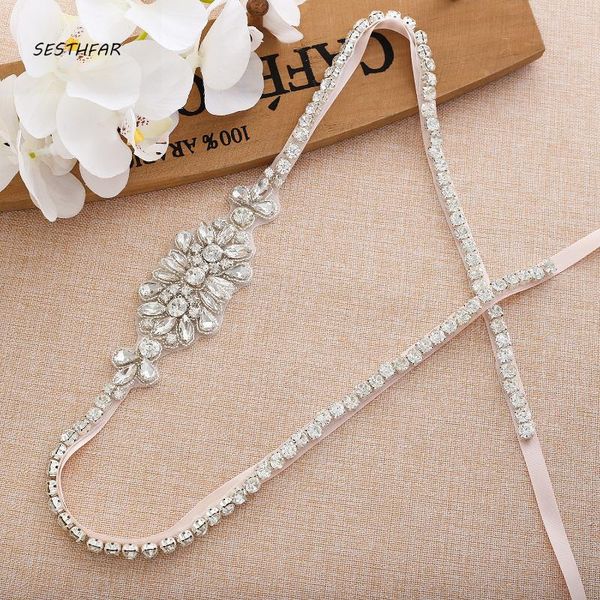 

wedding sashes sesthfar silver crystal belt with pearls ribbons bridal sash rhinestones for dress, White