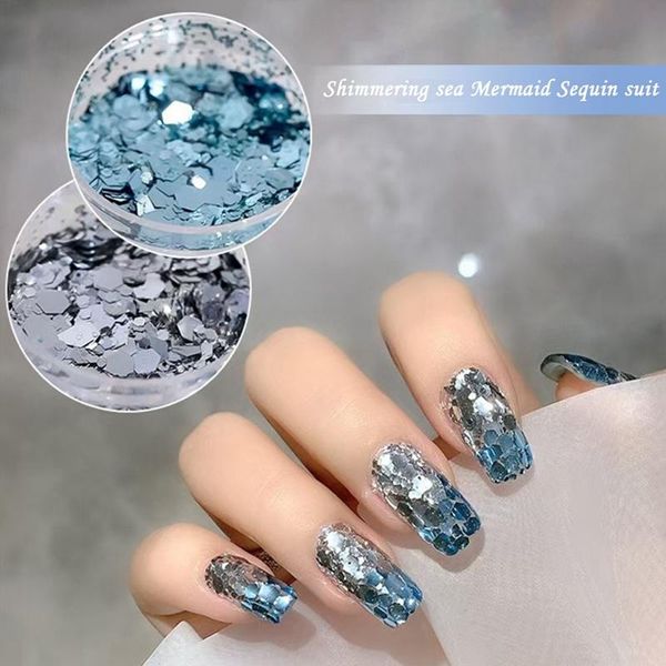 

nail glitter 1 box mixed size holographic flakes sequins geometric mirror for diy art body decorations, Silver;gold