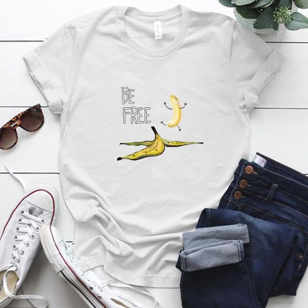 

women's t-shirt be banana print funny women tshirts short sleeve casual summer beach tshirt woman tees femme aesthetic clothes, White