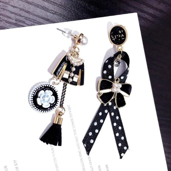 

dangle & chandelier asymmetric creative clothes dot bow earrings flower long tassel fashion, Silver