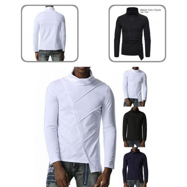 

men's casual shirts tee shirt long sleeve autumn winter elastic men turtleneck asymmetrical hem top, White;black