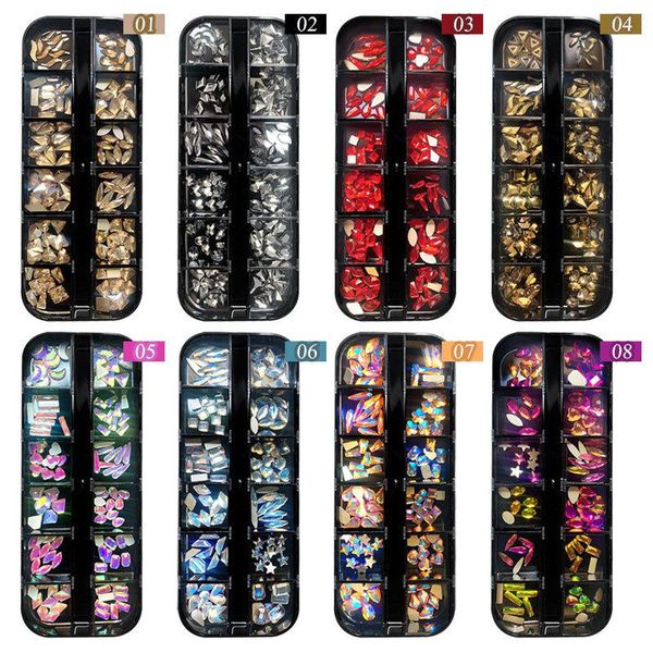 

nail art decorations wholesale 3d flat back luminous crystal stones mix sizes gems charms rhinestones for designs, Silver;gold