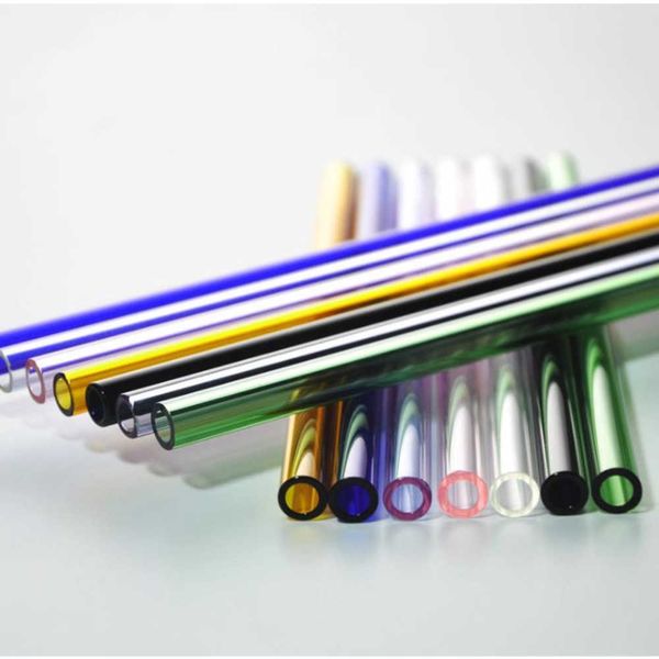 

300pcs/lot colorful glass straws 20cm x 8mm straight drinking straws reusable straws healthy, reusable, eco friendly