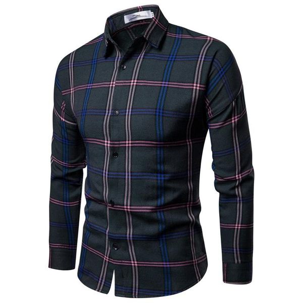 

men's casual shirts shirt slim-fit long-sleeved plaid lapel, White;black