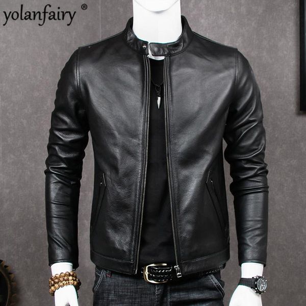 

men's leather & faux 2021 genuine jacket men sheepskin coat for plus size real cow jackets chaqueta cuero hombre mt681 kj2283, Black