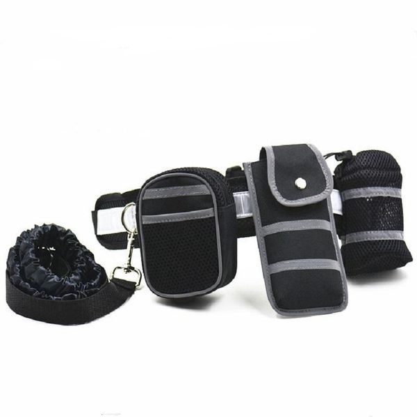 

dog collars & leashes reflective leash running jogging run traction bag set double head lead adjustable sport walking hand waist belt