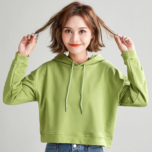 

women's hoodies & sweatshirts 5 colors spring solid hooded female 2021 cotton lady autumn fashion crop pullovers jacket, Black