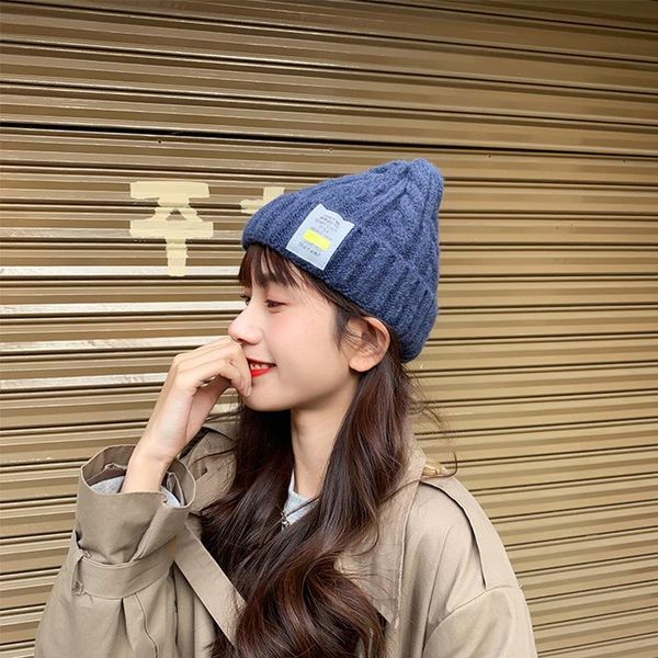 

beanie/skull caps candy colors knitted ultra-thick hats for women autumn and winter casual keep warm windproof snowproof bonnet beanie soft, Blue;gray
